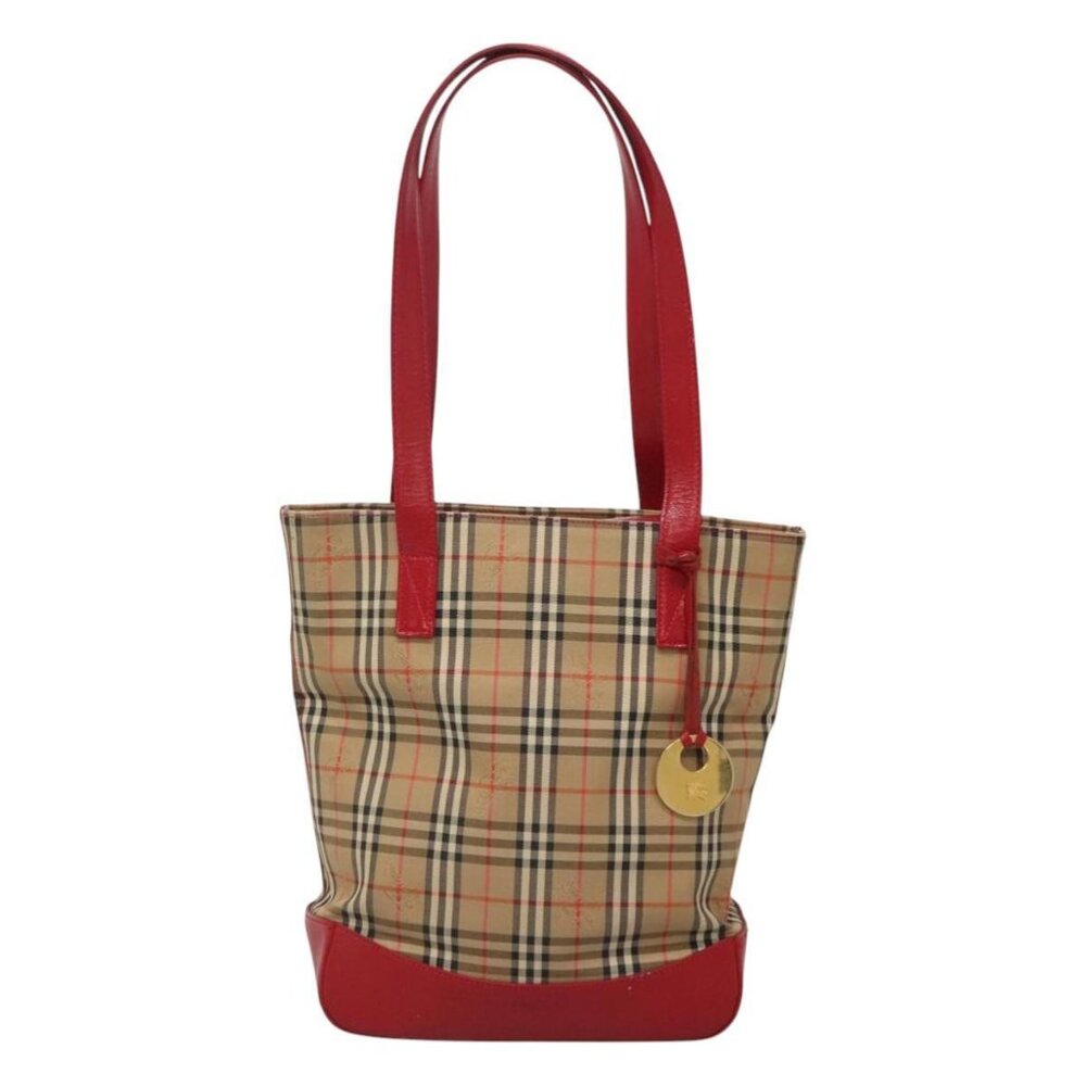 BURBERRY Nova Check Shoulder Bag Canvas Beige Red gold Auth BD1088 - Picture 2 of 16